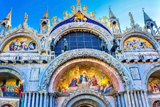 View of the front Entrance of St Mark Basilica in Venice