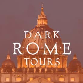 Dark Rome logo with the Dome of St. Peter's Basilica as a background